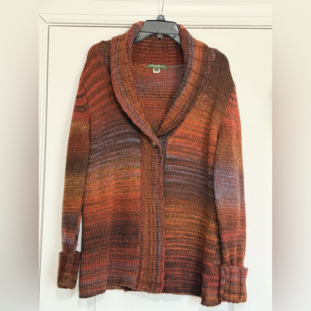 Eddie Bauer Rustic Brown Wool Blend Sweater Button Cardigan Large